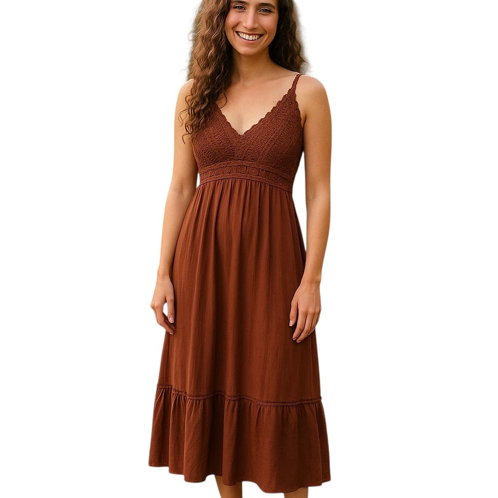 Blush Maxi Dress XL Brown Boho Crochet Festival Summer Vacation Casual Hippie
